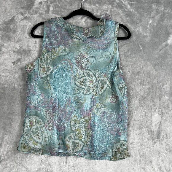 Vintage Ice Top Women Y2K 100% Silk Ruffle Blouse Beaded Fairy Large - Picture 2 of 8
